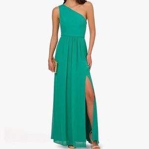 Adrianna Papell Women's One Shoulder Chiffon Gown Special Occasion Dress Size 14